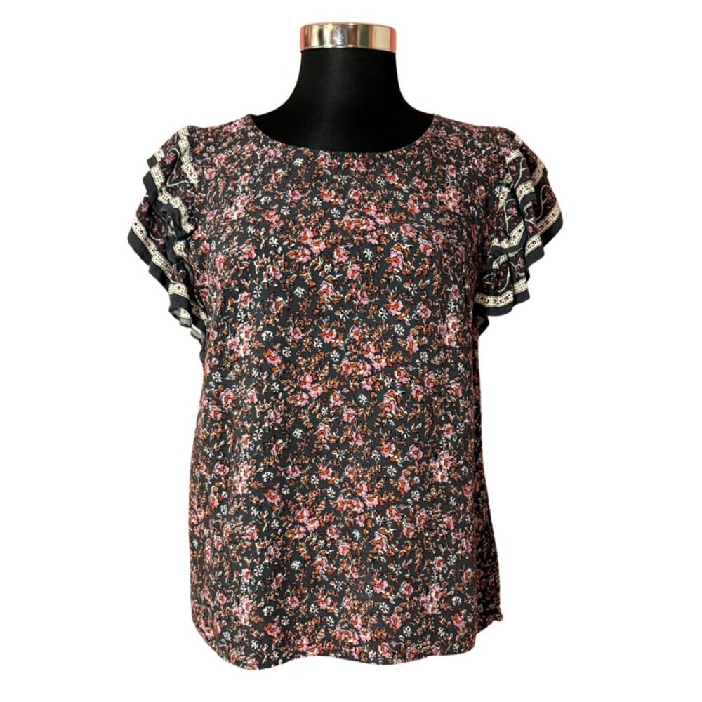 Cynthia Rowley Floral Flutter Sleeve Blouse Women's Small